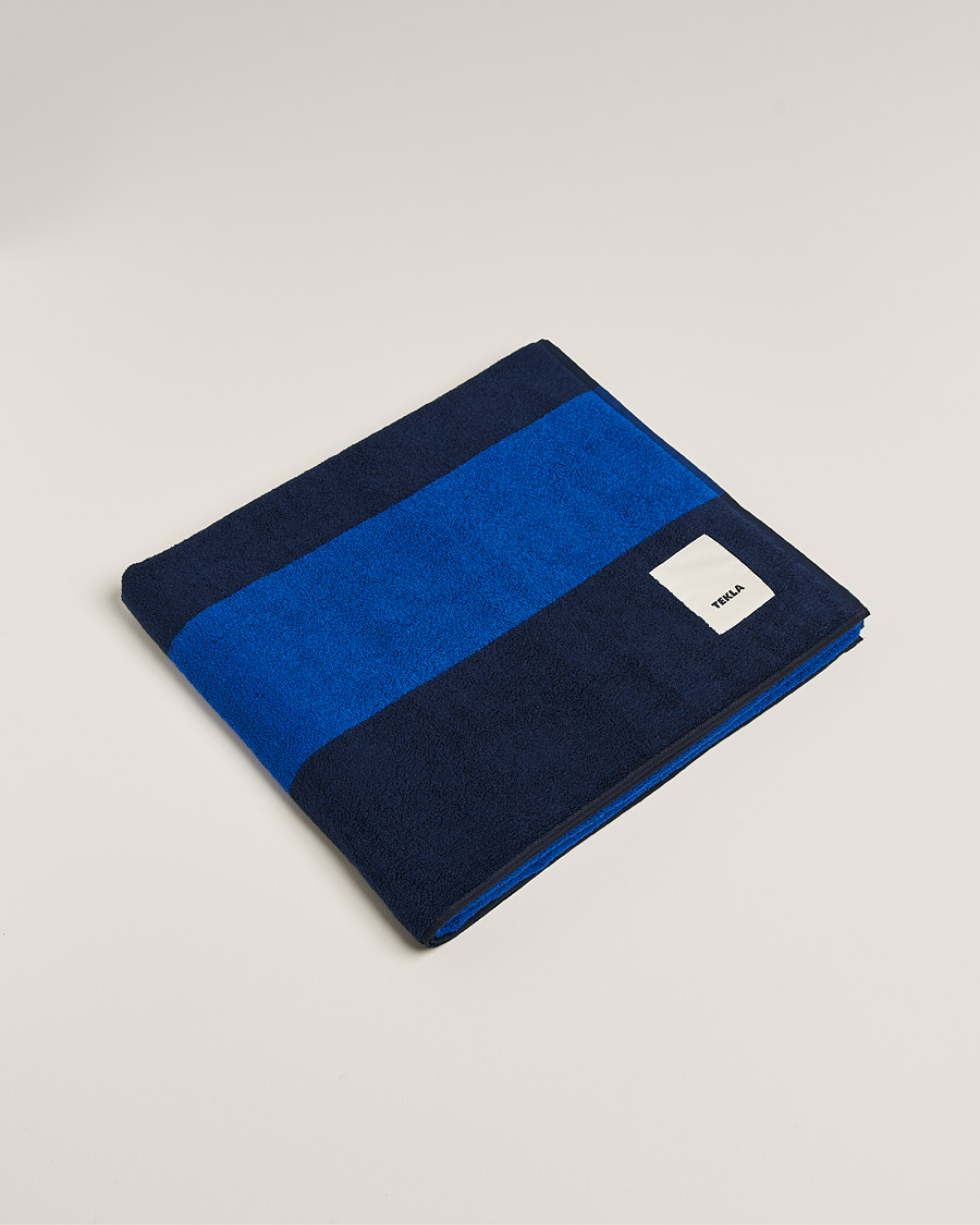 Herre | Tekla Organic Terry Beach Towel Navy Block Stripes | Tekla | Organic Terry Beach Towel Navy Block Stripes