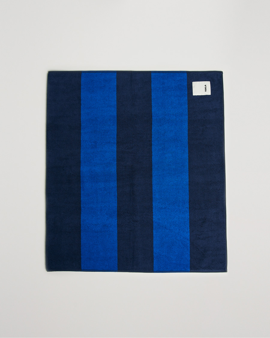 Herre | Tekla Organic Terry Beach Towel Navy Block Stripes | Tekla | Organic Terry Beach Towel Navy Block Stripes