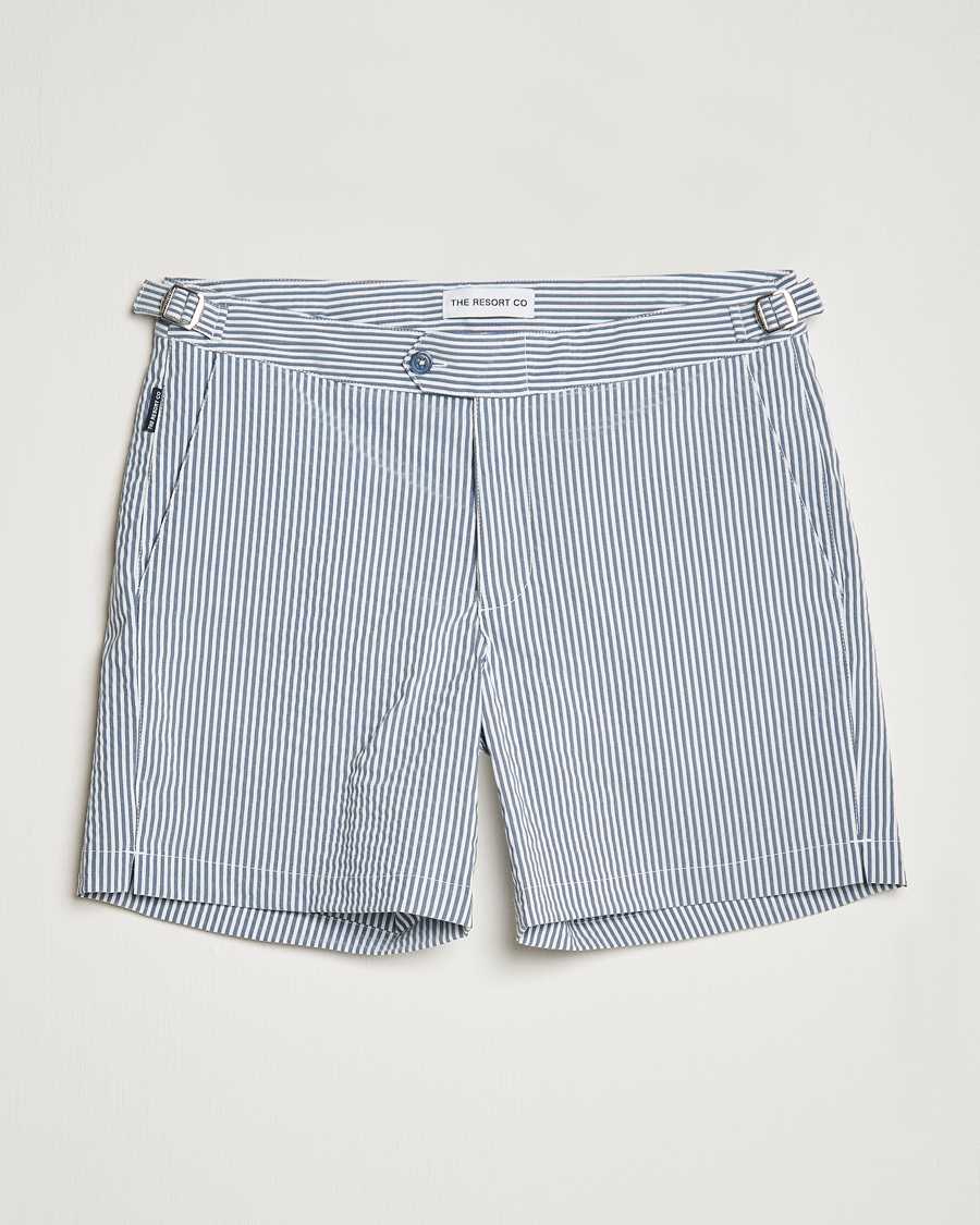 Herre | Badebukser | The Resort Co | Tailored Swim Shorts Navy Stripe Seersucker