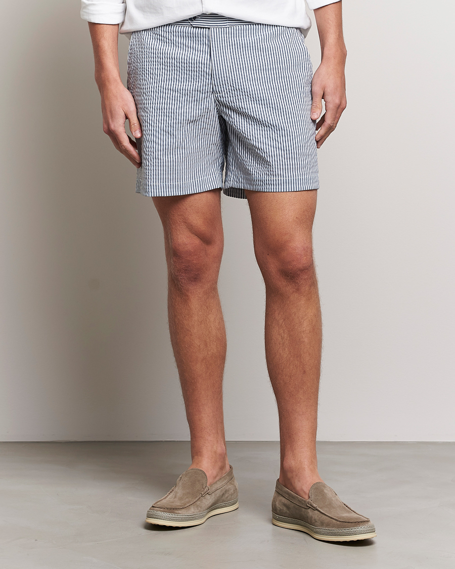 Herre | Badebukser | The Resort Co | Tailored Swim Shorts Navy Stripe Seersucker