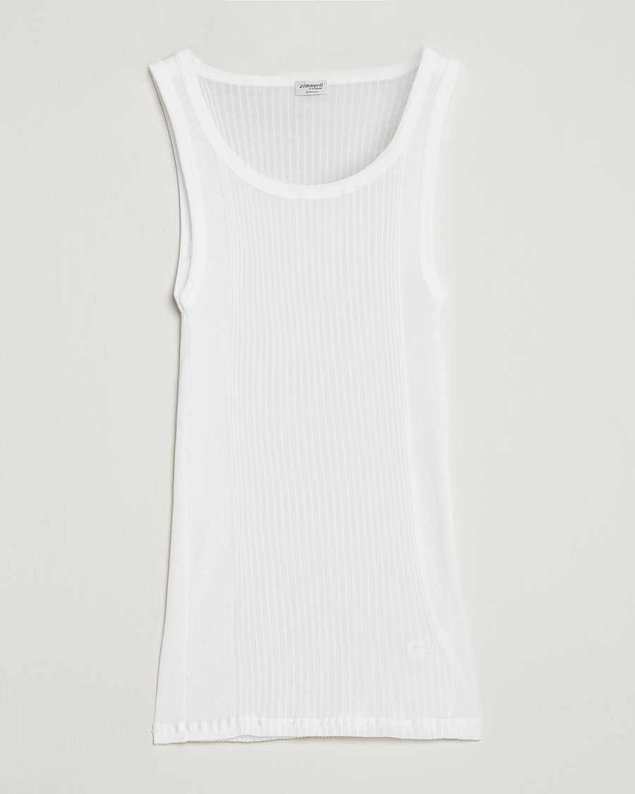 Herre | T-Shirts | Zimmerli of Switzerland | Ribbed Mercerized Cotton Tank Top White