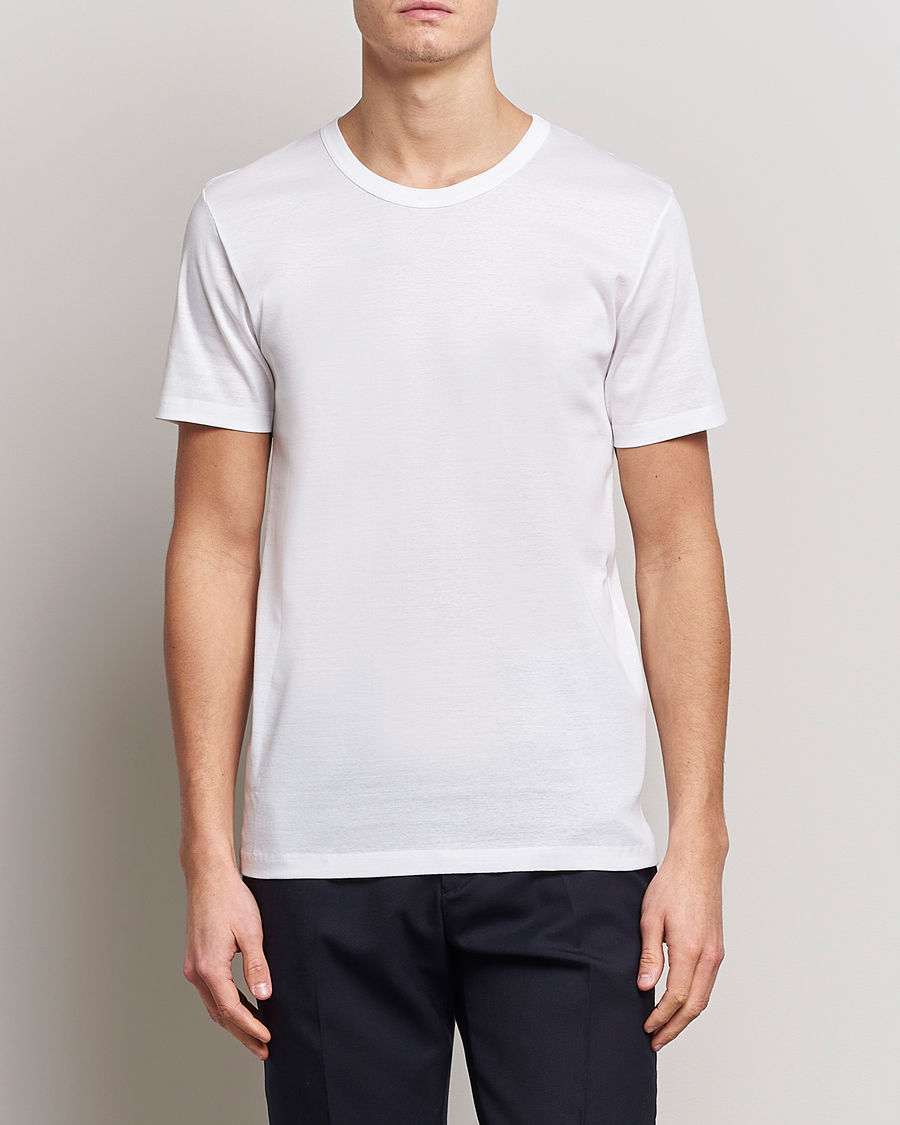 Herre | Kortærmede t-shirts | Zimmerli of Switzerland | Mercerized Cotton Crew Neck T-Shirt White