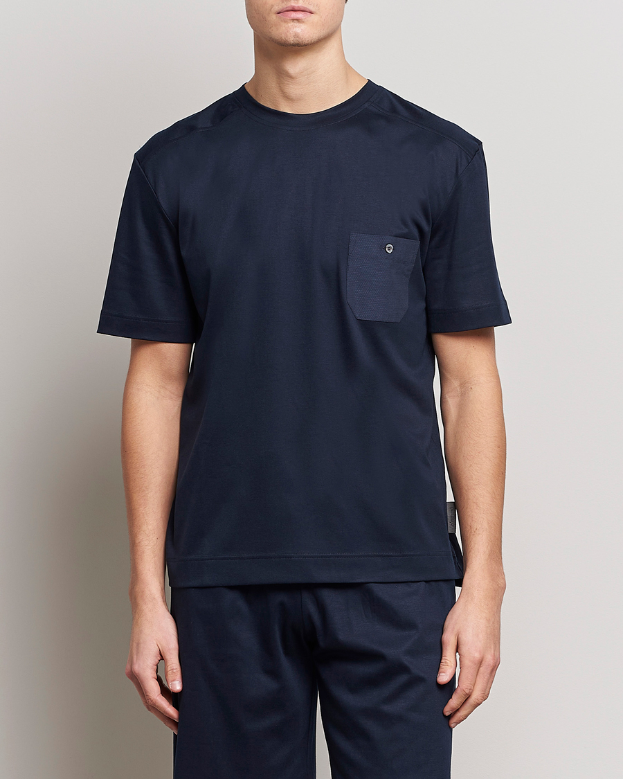 Herr | Zimmerli of Switzerland | Zimmerli of Switzerland | Cotton/Modal Crew Neck Loungwear T-Shirt Midnight