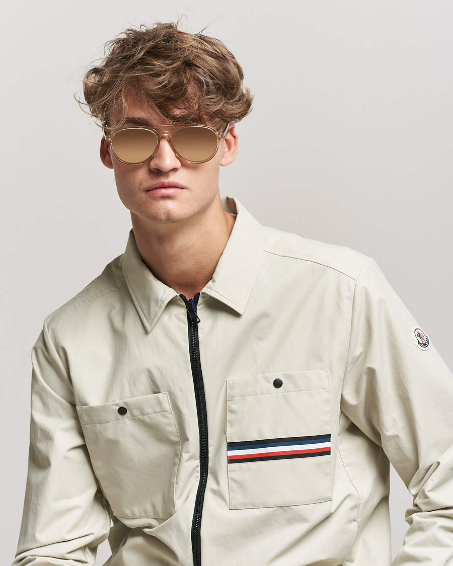 Herre | Moncler Lunettes ML0228 Sunglasses Shiny Beige/Roviex | Moncler Lunettes | ML0228 Sunglasses Shiny Beige/Roviex