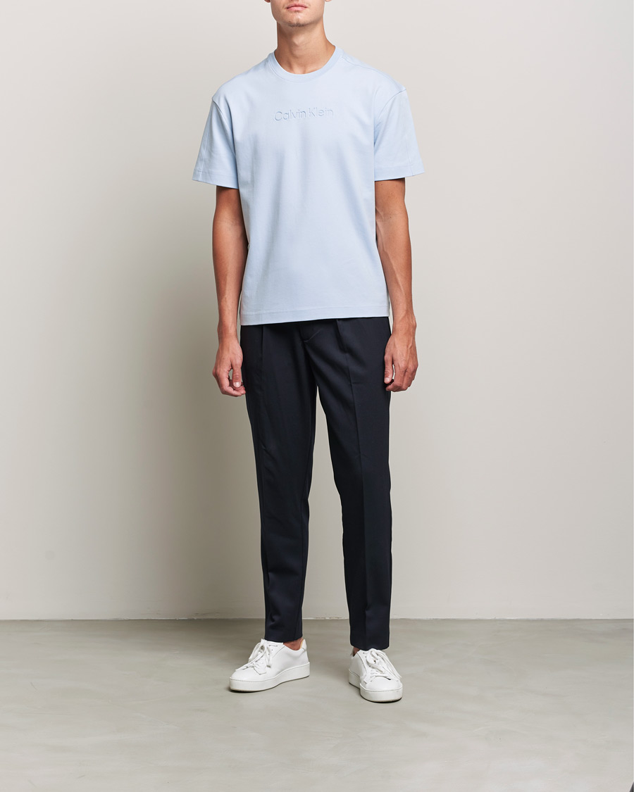 Herre | T-Shirts | Calvin Klein | Debossed Logo Crew Neck Tee Bayshore Blue