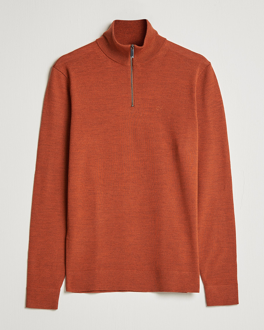 Herre | Trøjer | Calvin Klein | Superior Wool Knitted Half Zip Gingerbread Brown
