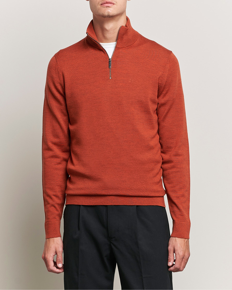 Herre | Trøjer | Calvin Klein | Superior Wool Knitted Half Zip Gingerbread Brown
