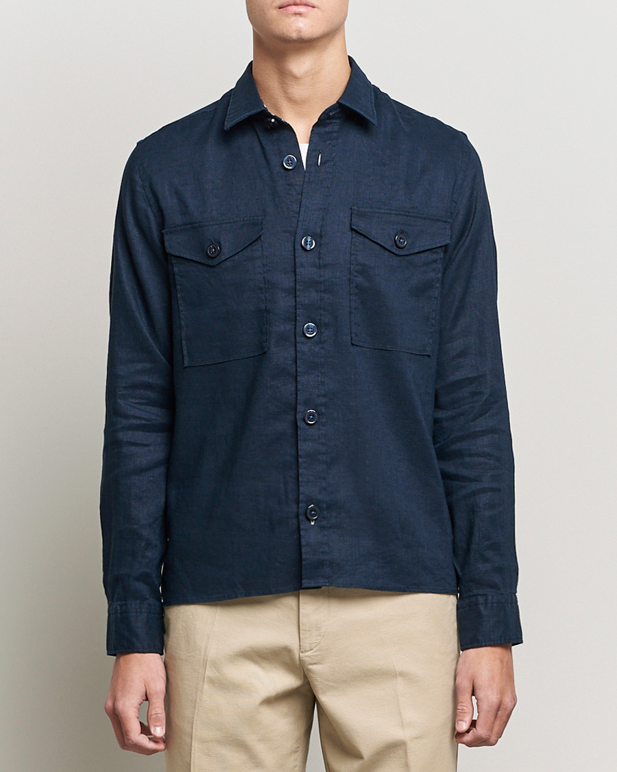 Herre | Skjorter | BOSS | Lico Linen Overshirt Dark Blue