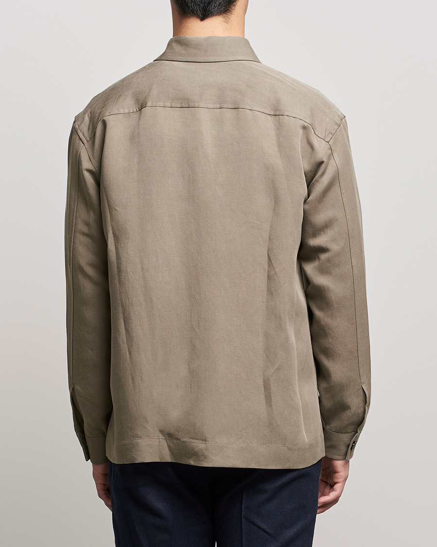 Herre | Skjorter | BOSS BLACK | Cole Linen/Lyocell Overshirt Open Green