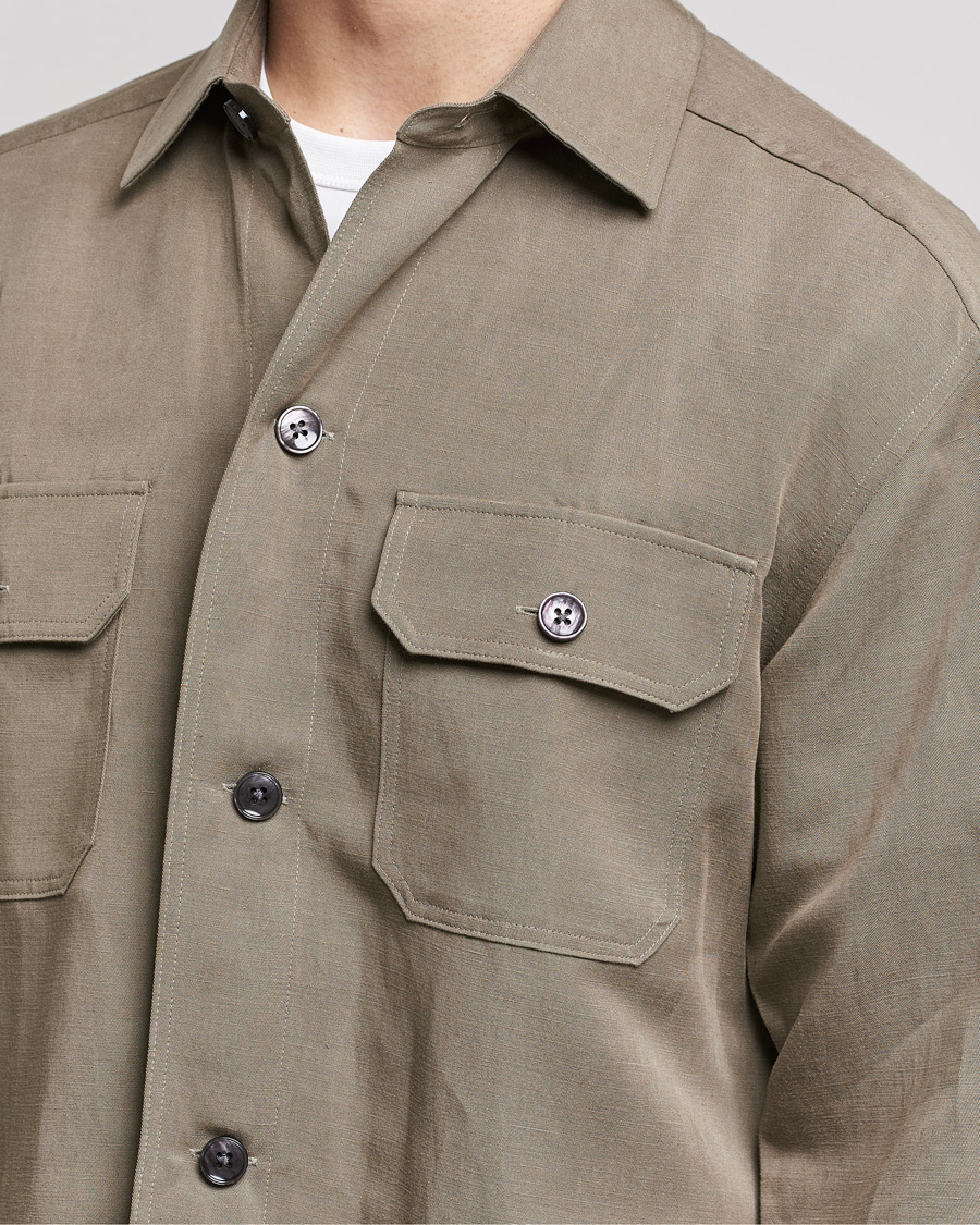 Herre | Skjorter | BOSS BLACK | Cole Linen/Lyocell Overshirt Open Green