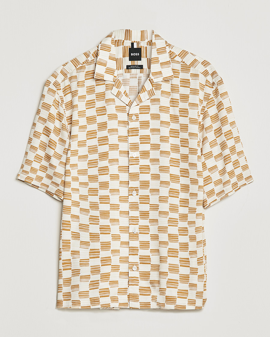 Herre | Kortærmede skjorter | BOSS | Lars Printed Resort Collar Short Sleeve Shirt Open Beige