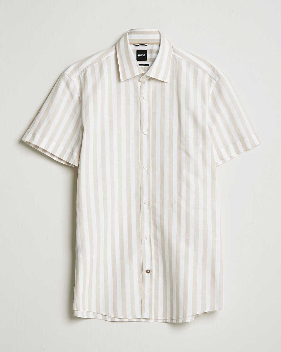 Herre | Kortærmede skjorter | BOSS | Hal Block Stripe Short Sleeve Shirt Beige/White