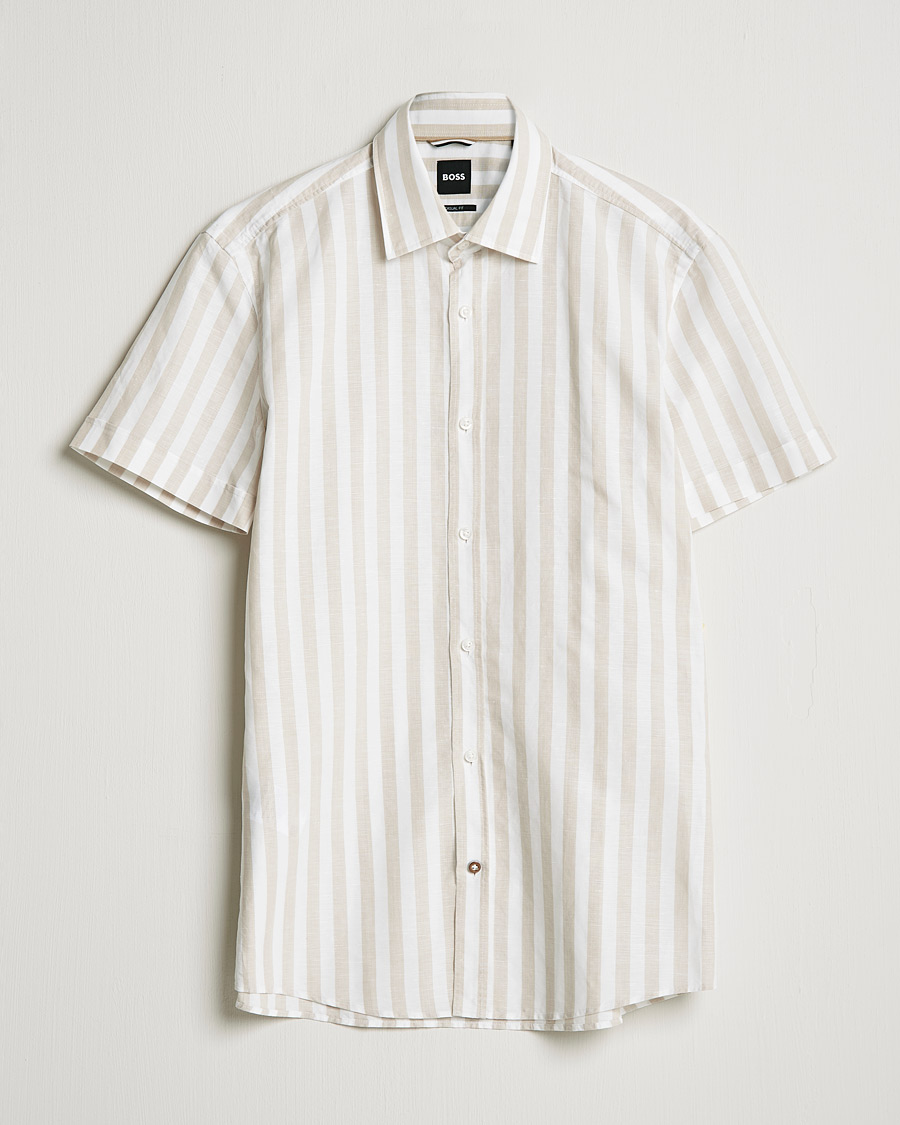 Herre | Skjorter | BOSS BLACK | BOSS Hal Block Stripe Short Sleeve Shirt Beige/White
