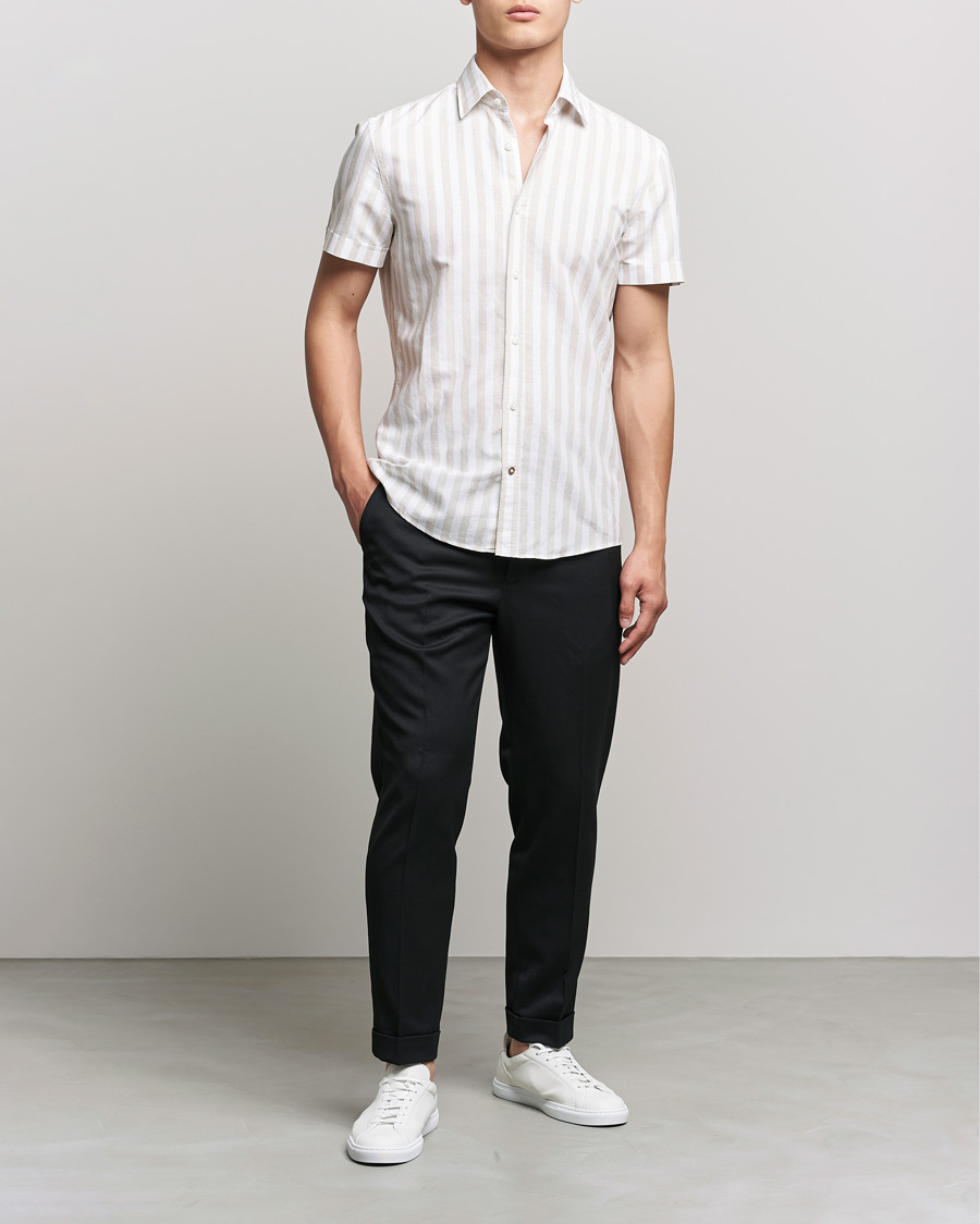Herre | Skjorter | BOSS BLACK | BOSS Hal Block Stripe Short Sleeve Shirt Beige/White