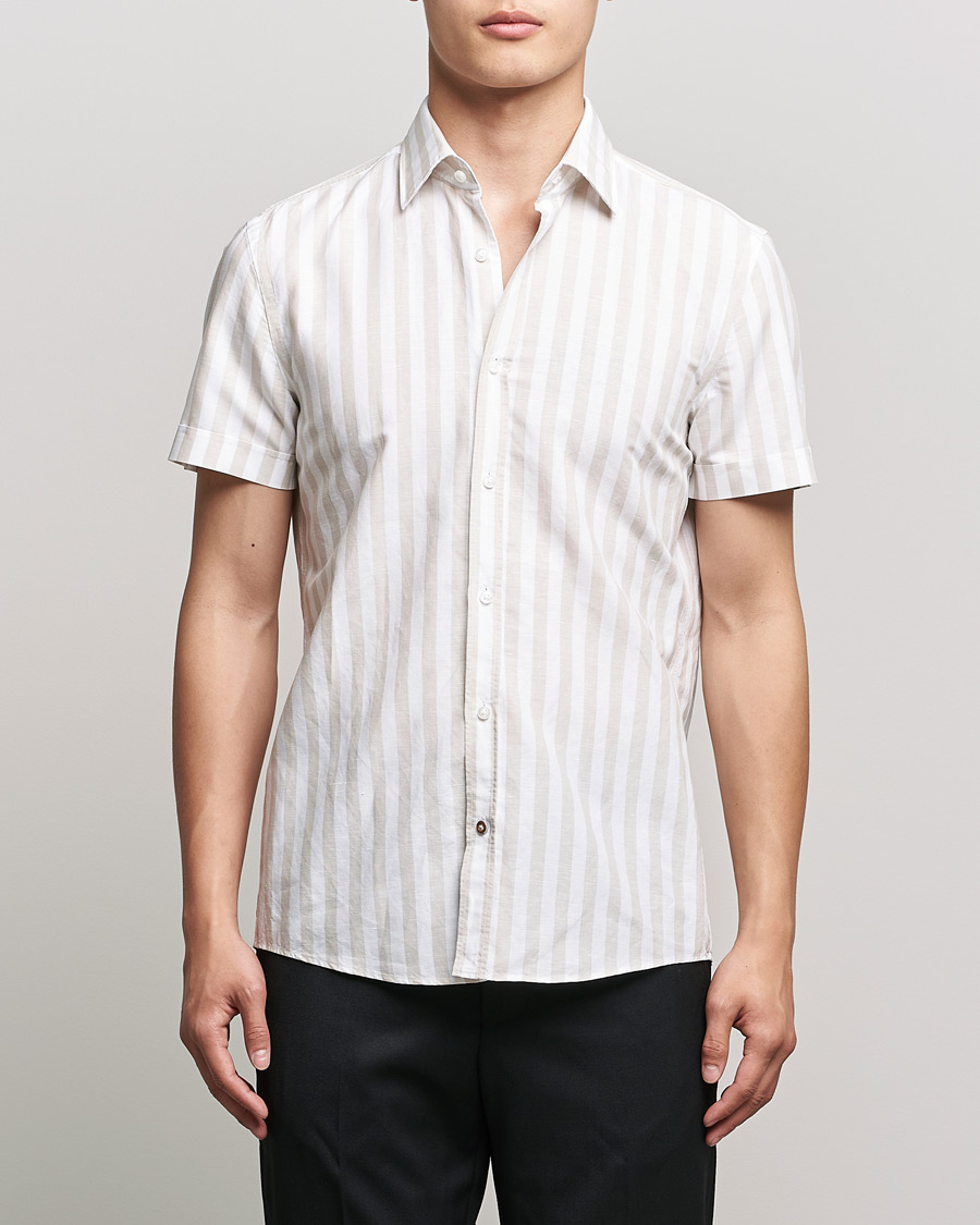 Herre | Skjorter | BOSS BLACK | BOSS Hal Block Stripe Short Sleeve Shirt Beige/White