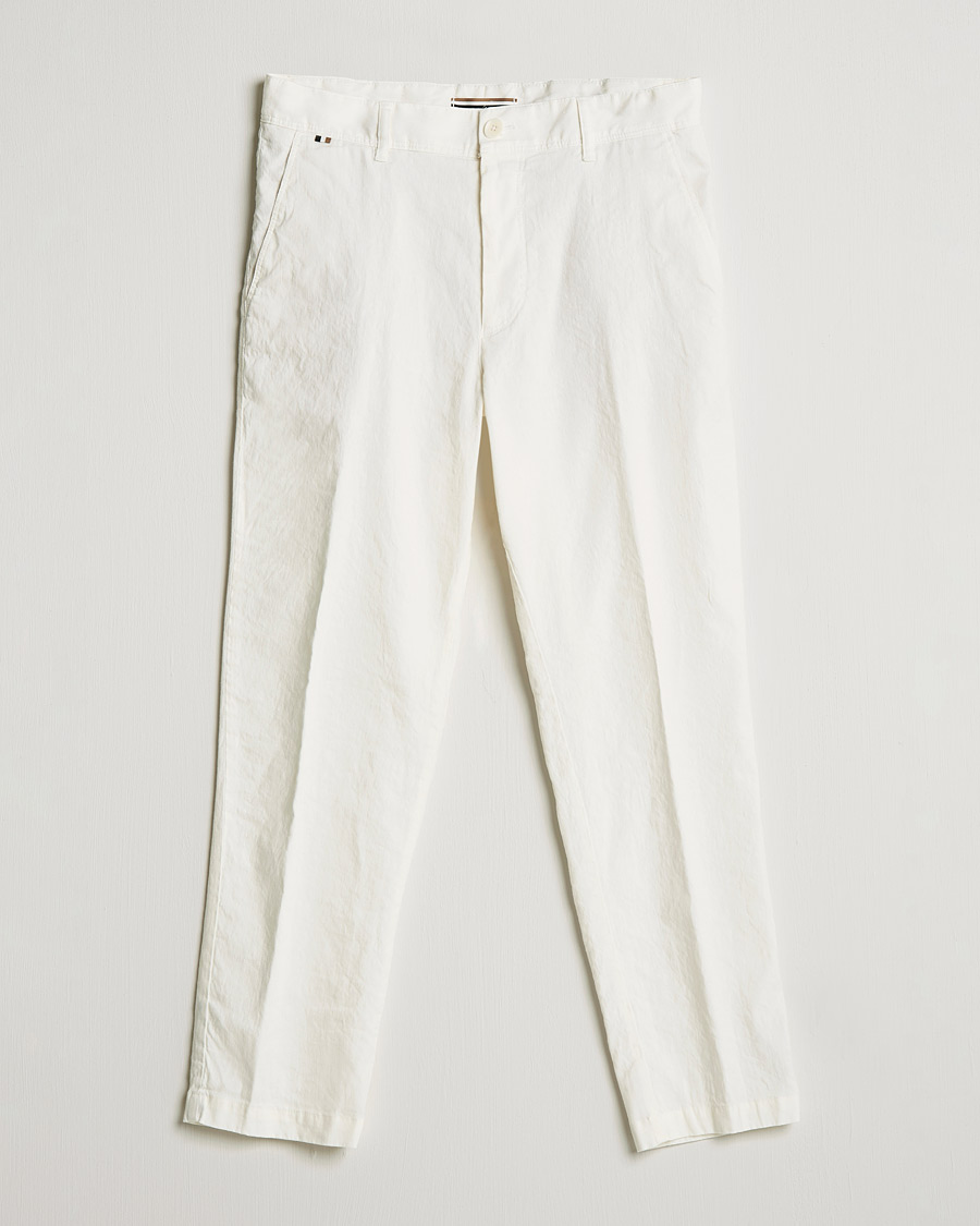 Herre | Bukser | BOSS BLACK | BOSS Perin Linen/Cotton Pleated Trousers White