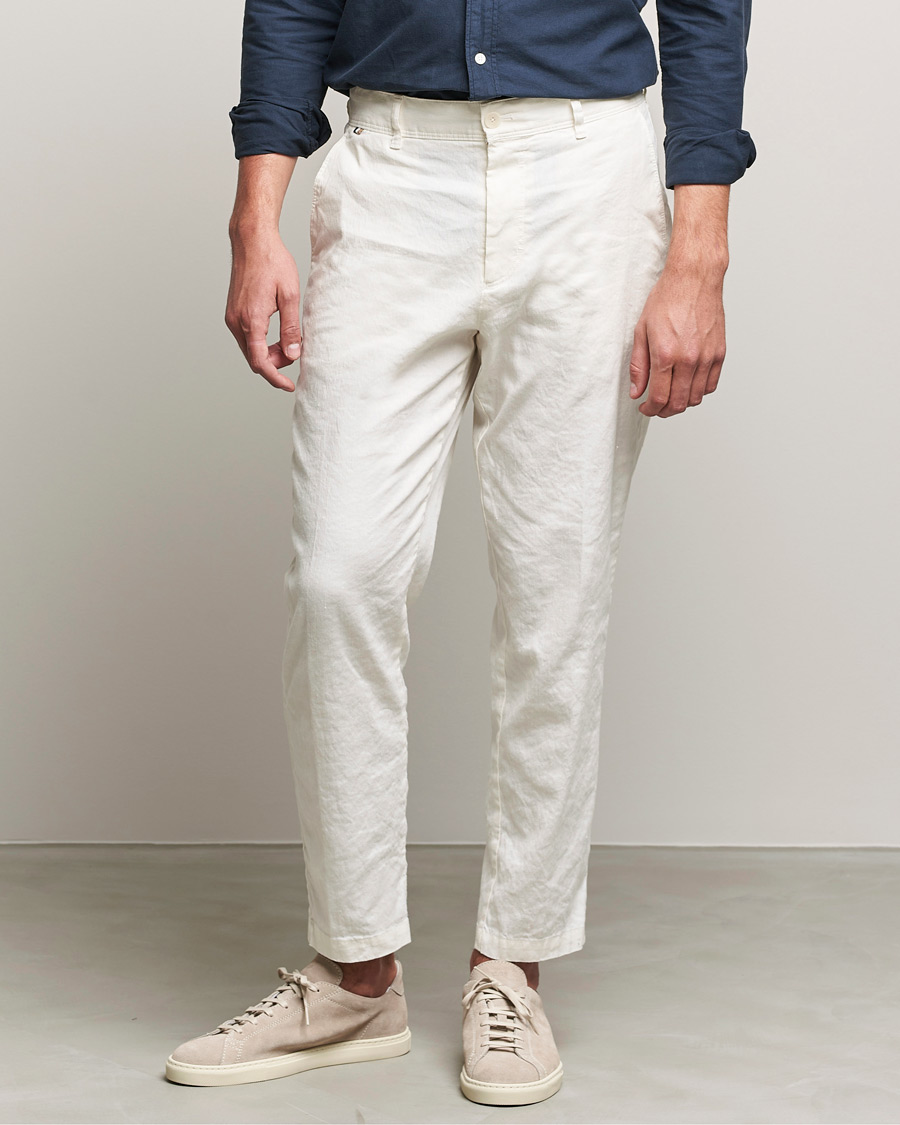 Herre | Bukser | BOSS BLACK | BOSS Perin Linen/Cotton Pleated Trousers White