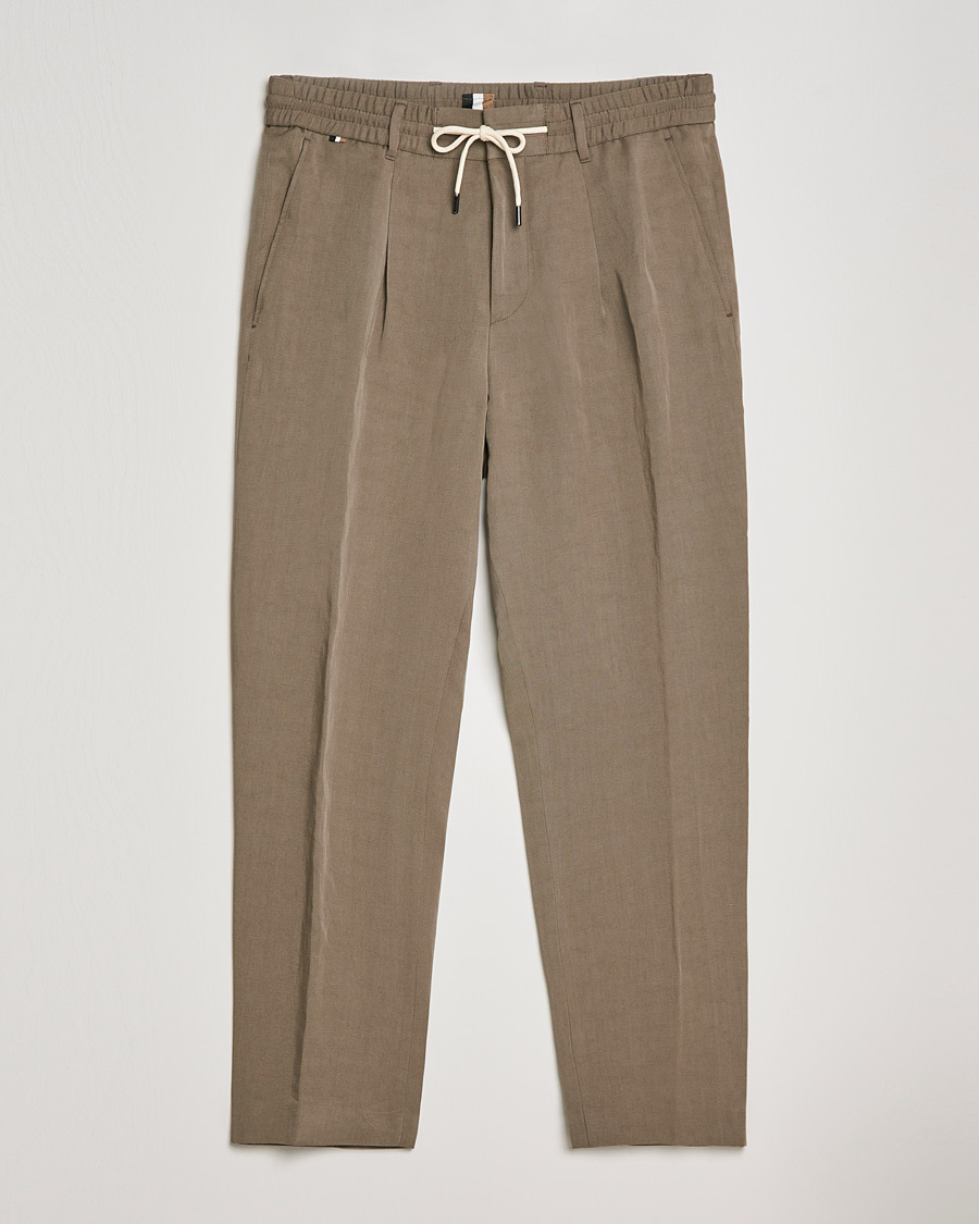 Herre | Drawstringbukser  | BOSS | Perin Linen/Lyocell Drawstring Trousers Open Green