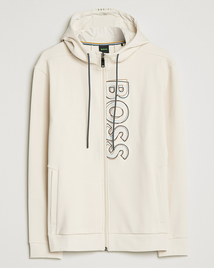 Herre | Trøjer | BOSS GREEN | BOSS Athleisure Saggy Logo Full Zip Hoodie Open White