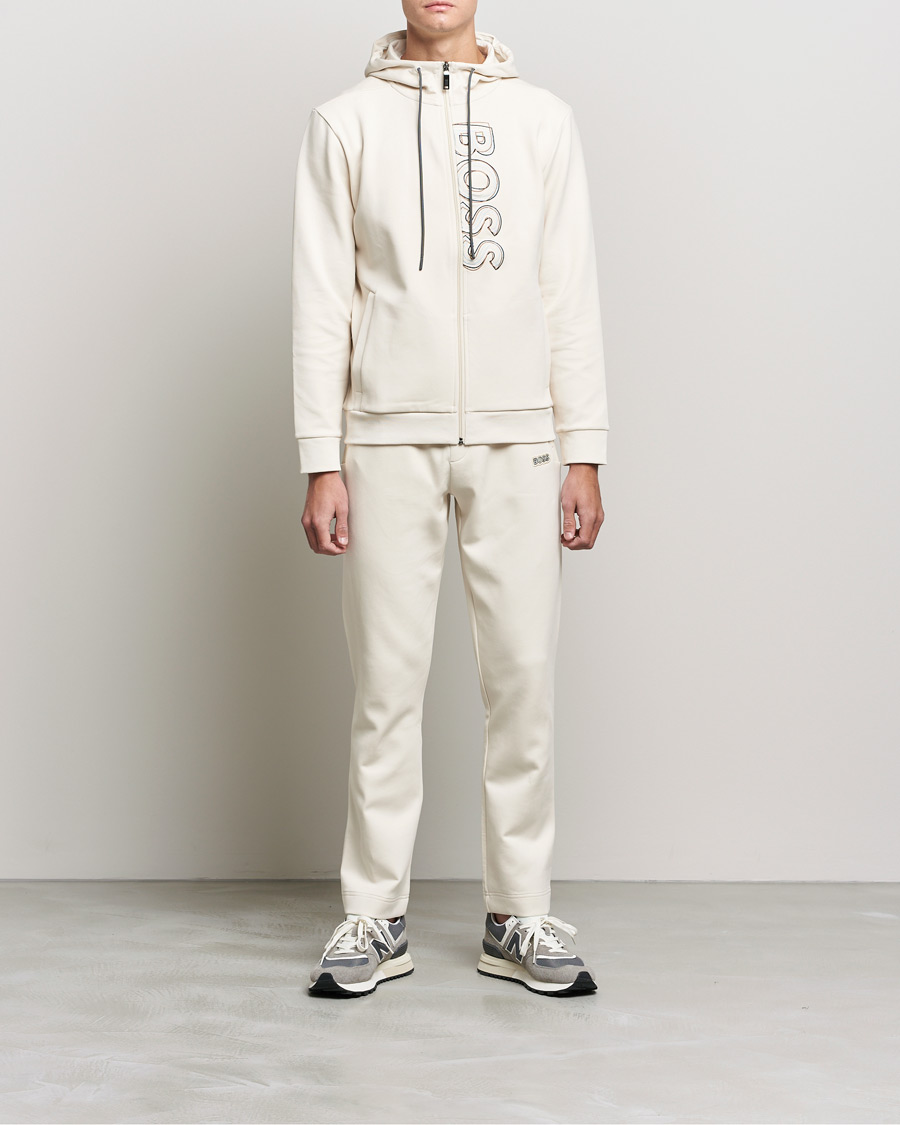 Herre | Trøjer | BOSS GREEN | BOSS Athleisure Saggy Logo Full Zip Hoodie Open White