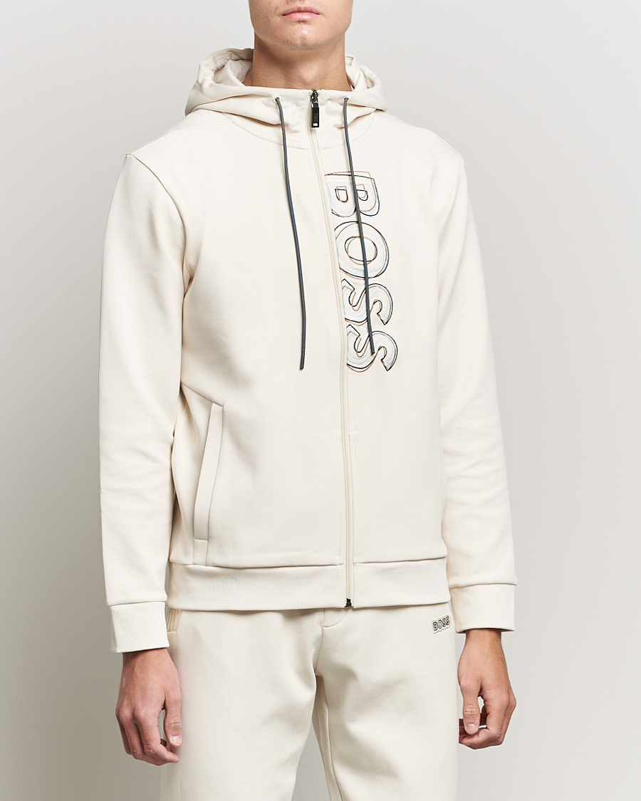 Herre | Trøjer | BOSS GREEN | BOSS Athleisure Saggy Logo Full Zip Hoodie Open White