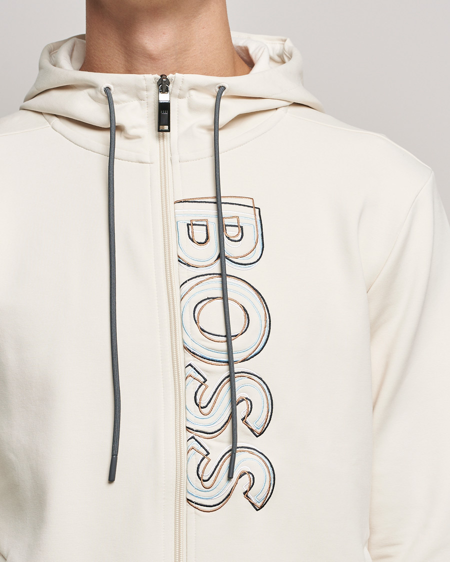 Herre | Trøjer | BOSS GREEN | BOSS Athleisure Saggy Logo Full Zip Hoodie Open White