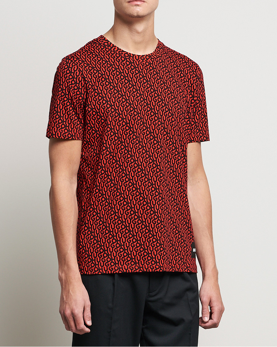 Herre | T-Shirts | HUGO | Dorton Monogram Print Crew Neck Tee Red