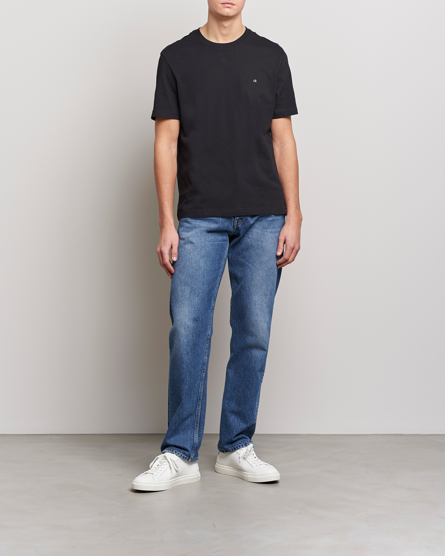 Herre | T-Shirts | Calvin Klein | Cotton Embroidery Logo Crew Neck T-Shirt Black