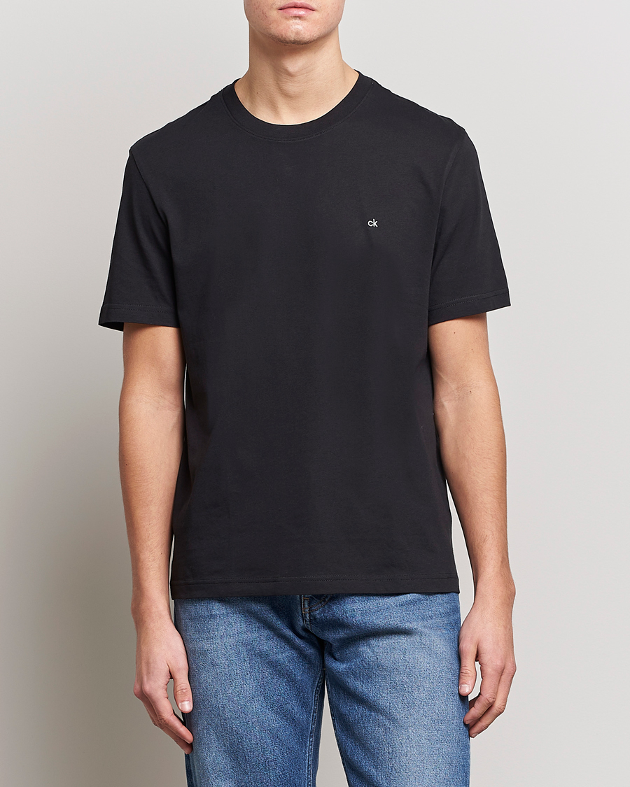 Herre |  | Calvin Klein | Cotton Embroidery Logo Crew Neck T-Shirt Black