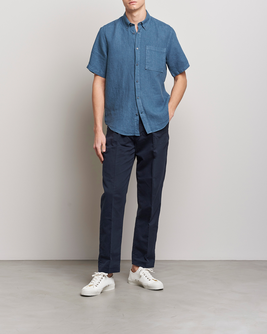Herre | Udsalg tøj | NN07 | Arne Linen Short Sleeve Shirt Dust Blue