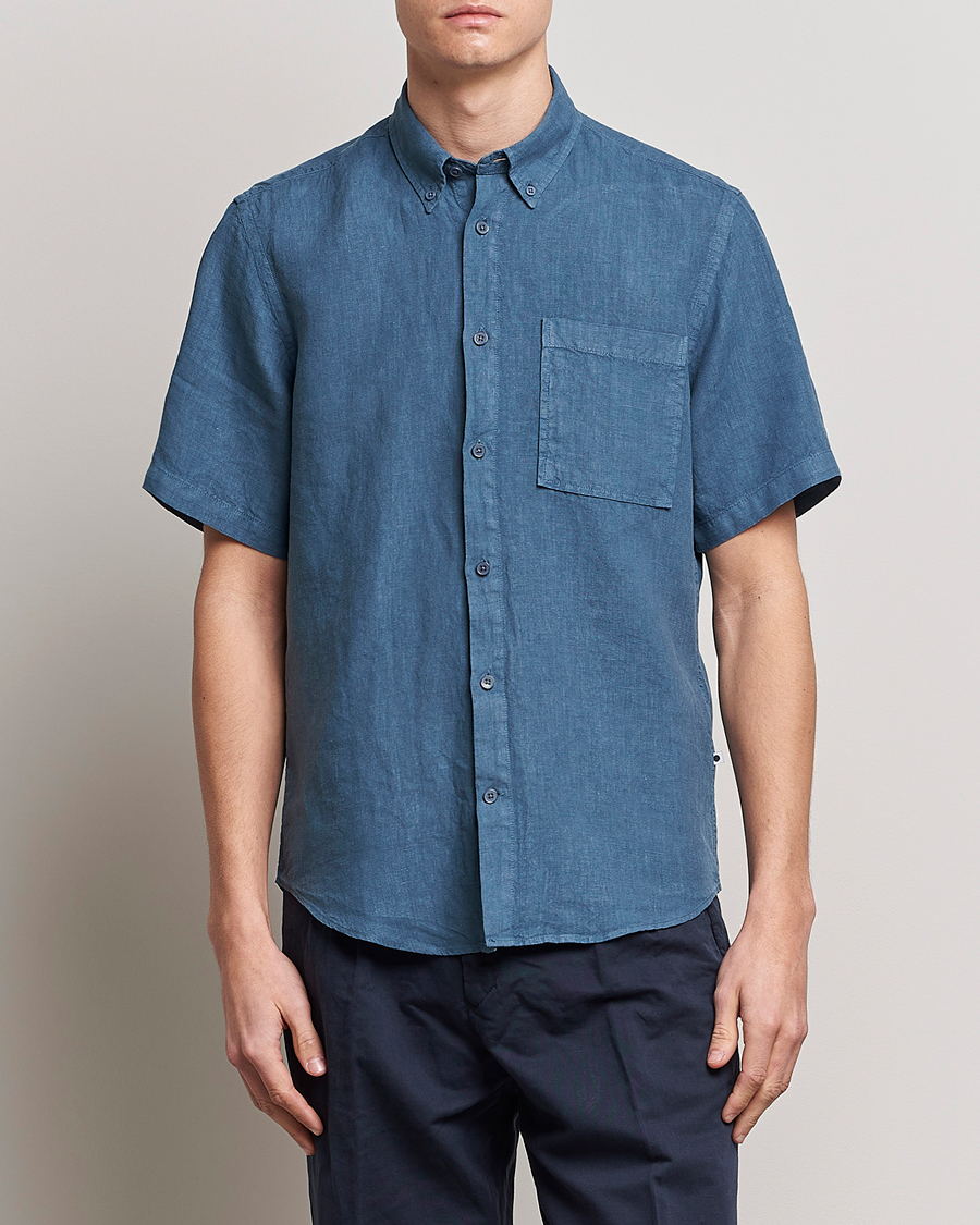 Herre | Skjorter | NN07 | Arne Linen Short Sleeve Shirt Dust Blue