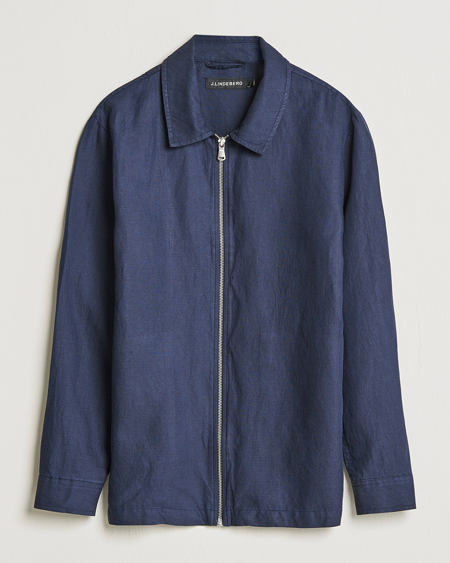 Herre | Jakker | J.Lindeberg | Jason Zip Linen Shirt Jacket Navy