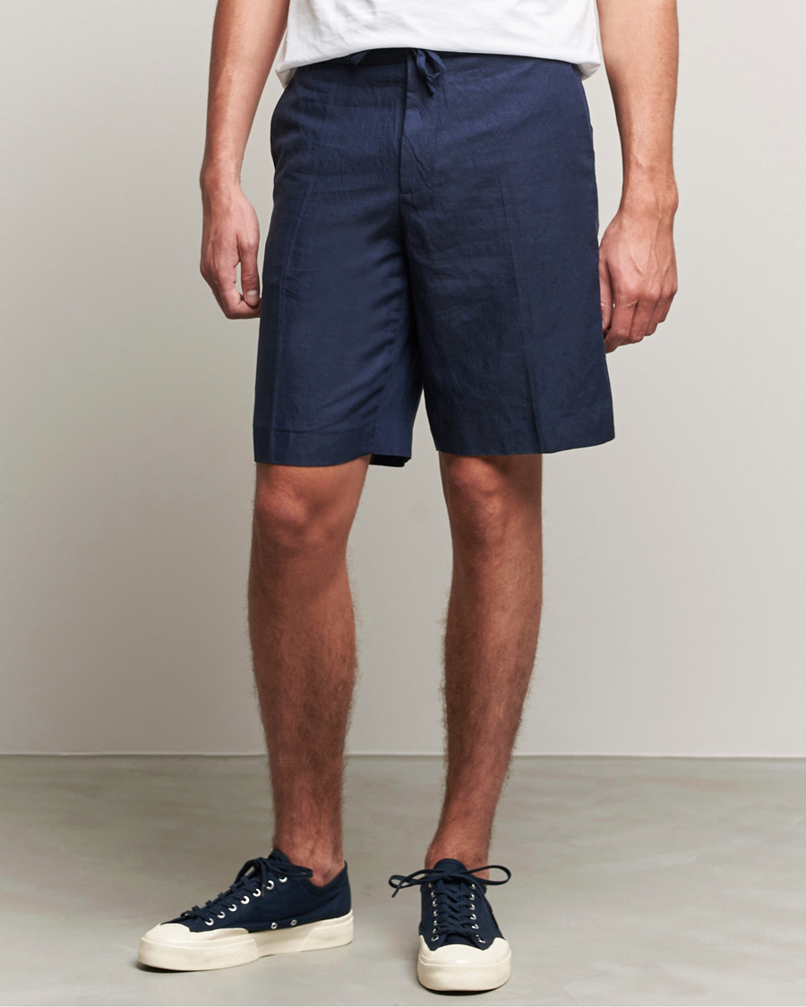 Herre | Shorts | J.Lindeberg | Sasha Drape Linen Drawstring Shorts Navy