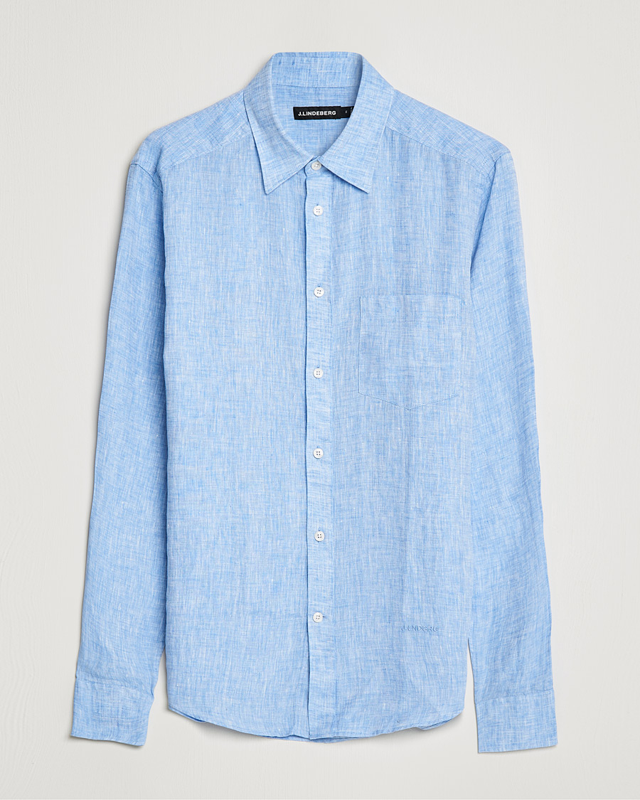 Herre | Skjorter | J.Lindeberg | Linen Melange Slim Shirt Ultramarine
