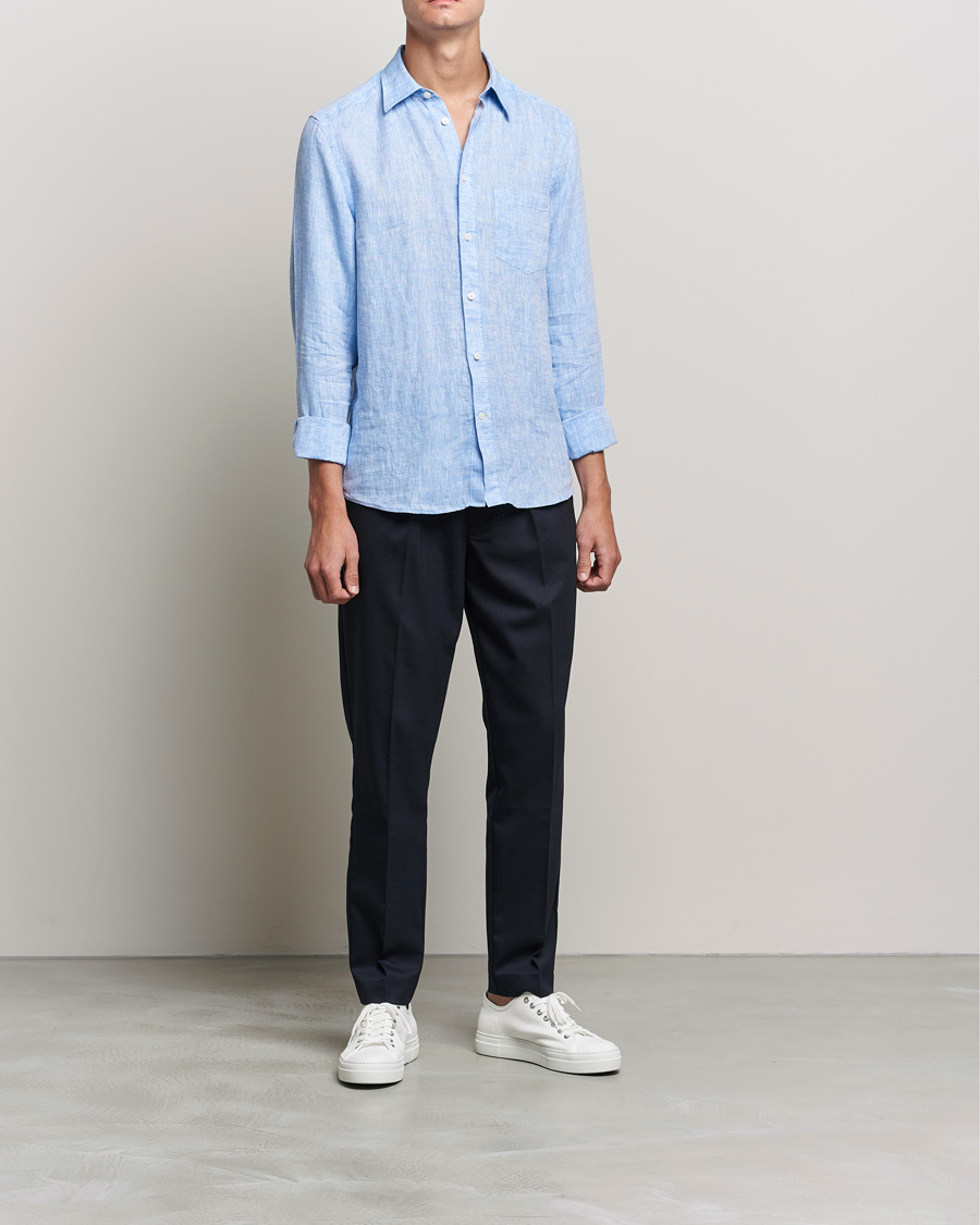 Herre | Skjorter | J.Lindeberg | Linen Melange Slim Shirt Ultramarine