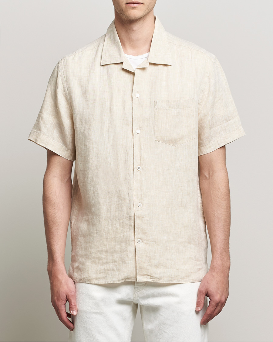 Herre | Skjorter | J.Lindeberg | Linen Melange Short Sleeve Shirt Safari Beige