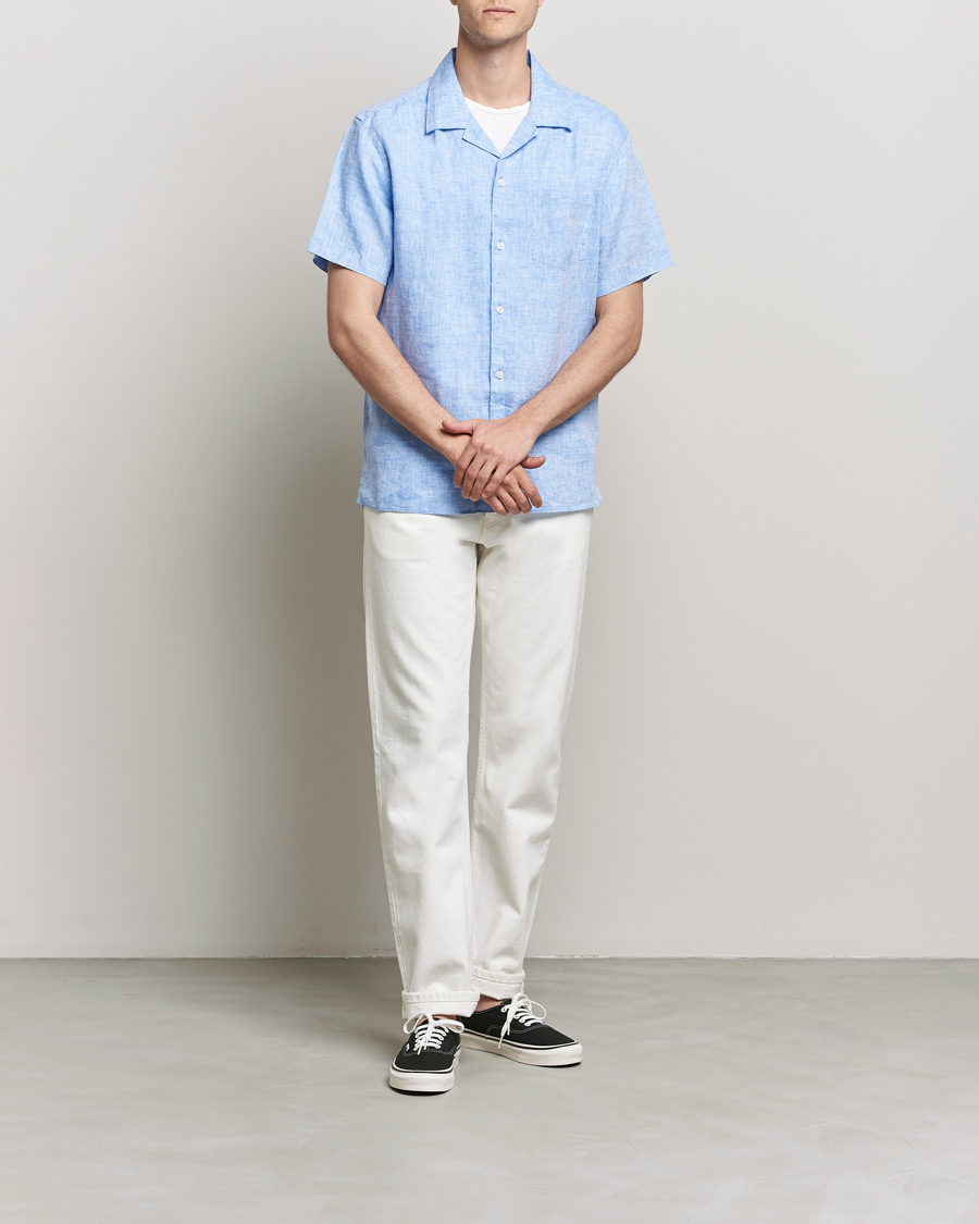 Herre | Kortærmede skjorter | J.Lindeberg | Linen Melange Short Sleeve Shirt Ultramarine