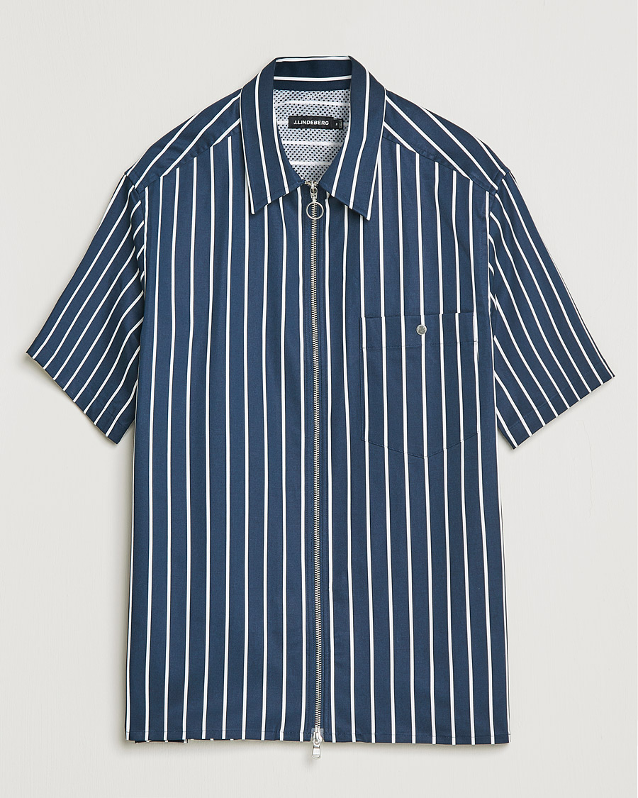 Herre | Skjorter | J.Lindeberg | Chainy Short Sleeve Zip Shirt Navy