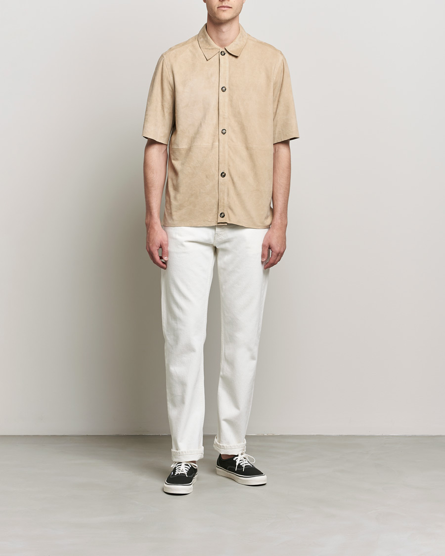 Herre | Kortærmede skjorter | J.Lindeberg | Shorty Short Sleeve Suede Shirt Safari Beige