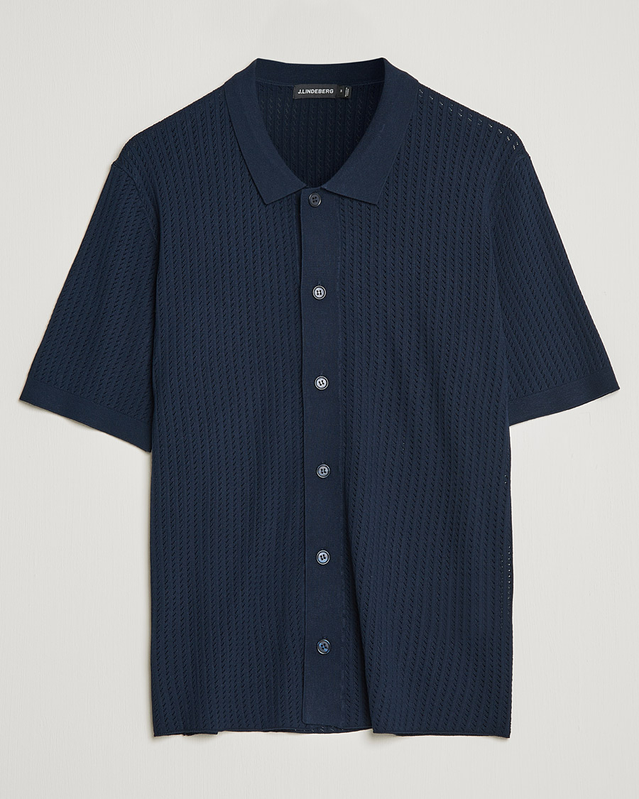 Herre | Skjorter | J.Lindeberg | Skyler Rayon Silk Knit Shirt Navy