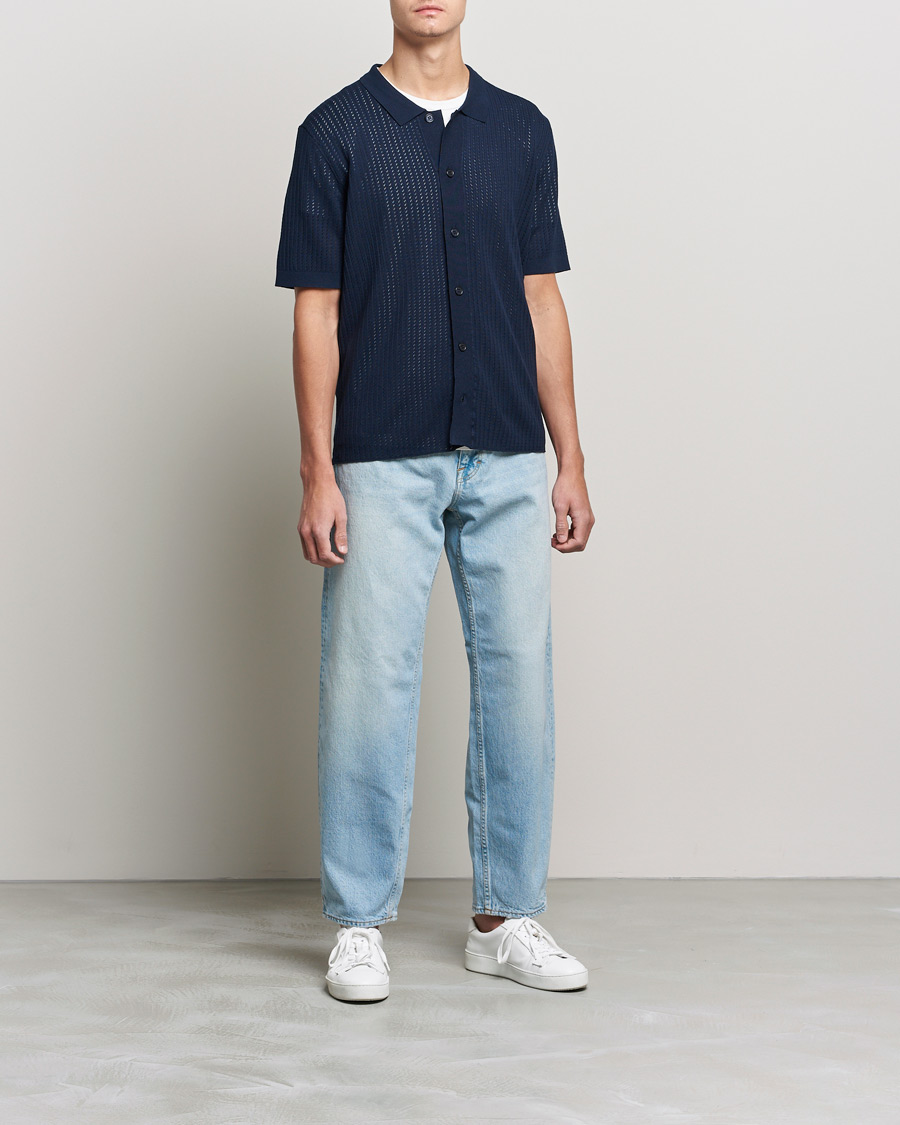 Herre | Kortærmede skjorter | J.Lindeberg | Skyler Rayon Silk Knit Shirt Navy