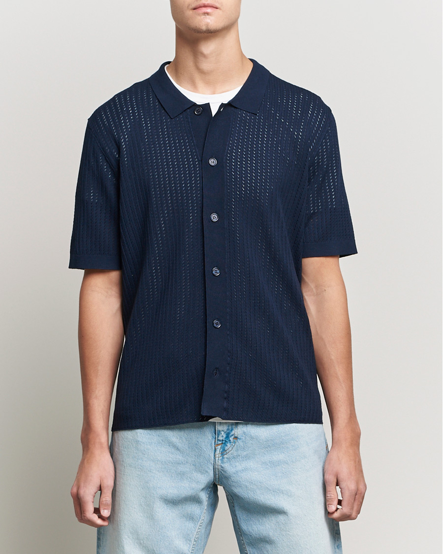 Herre | Skjorter | J.Lindeberg | Skyler Rayon Silk Knit Shirt Navy