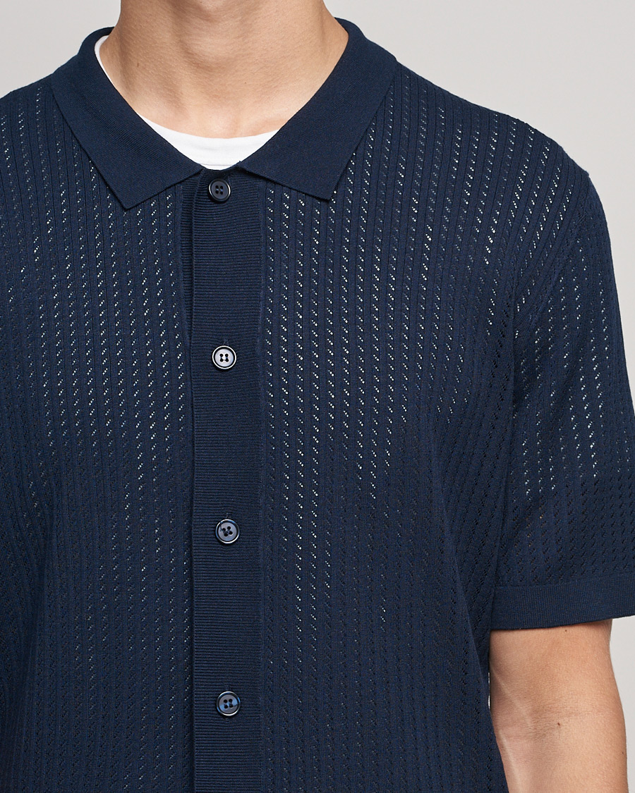 Herre | Skjorter | J.Lindeberg | Skyler Rayon Silk Knit Shirt Navy