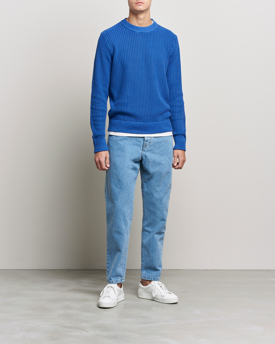 Herre | Trøjer | J.Lindeberg | Coy Summer Structure Organic Cotton Sweater Royal Blue