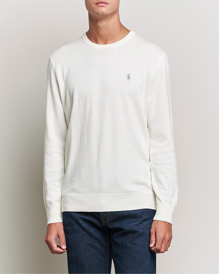 Herre | Trøjer | Polo Ralph Lauren | Cotton/Cashmere Crew Neck Pullover Deckwash White