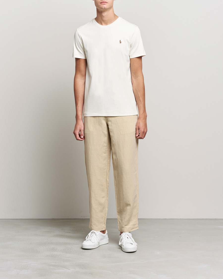 Herre | T-Shirts | Polo Ralph Lauren | Luxury Pima Cotton Crew Neck T-Shirt Clubhouse Cream