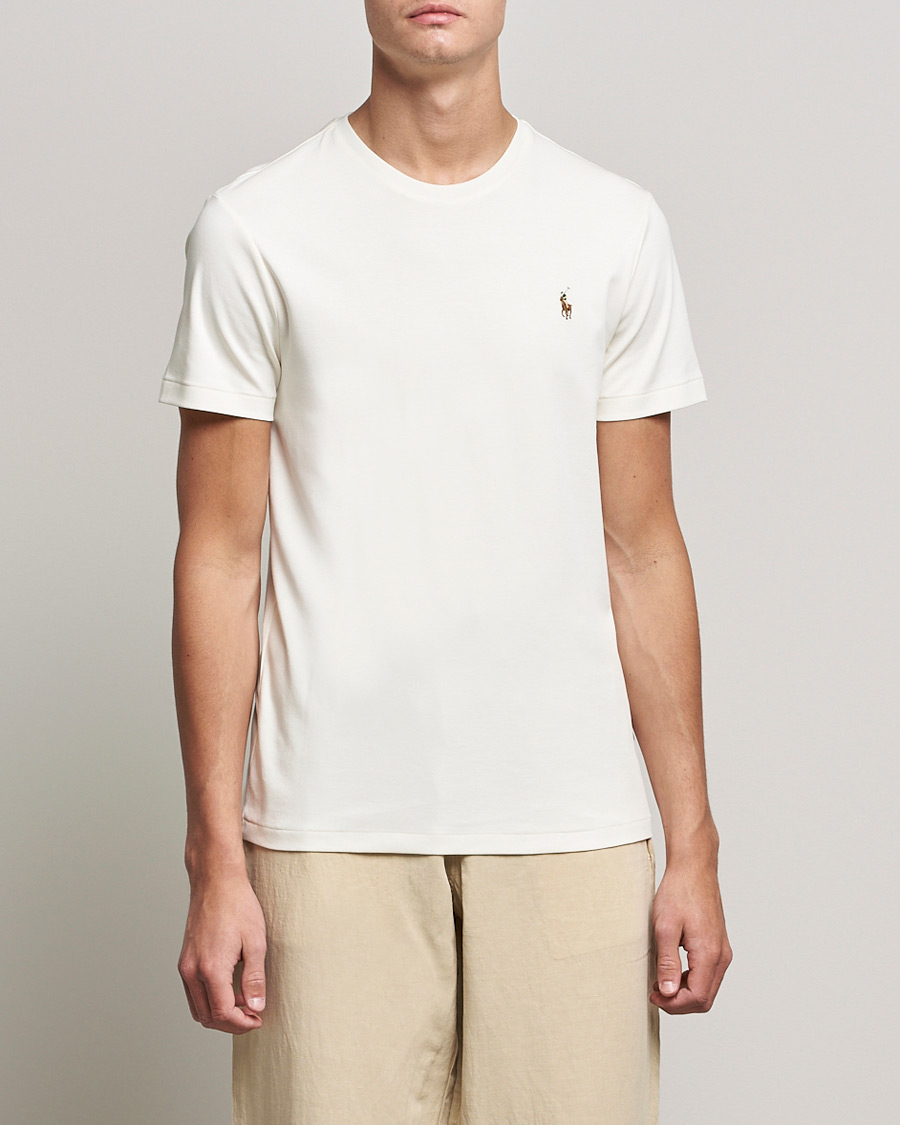 Herre | T-Shirts | Polo Ralph Lauren | Luxury Pima Cotton Crew Neck T-Shirt Clubhouse Cream