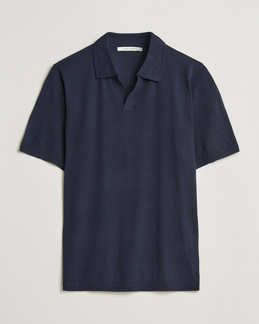 Herre | Polotrøjer | A Day's March | Ebro Cotton/Merino Open Collar Polo Navy