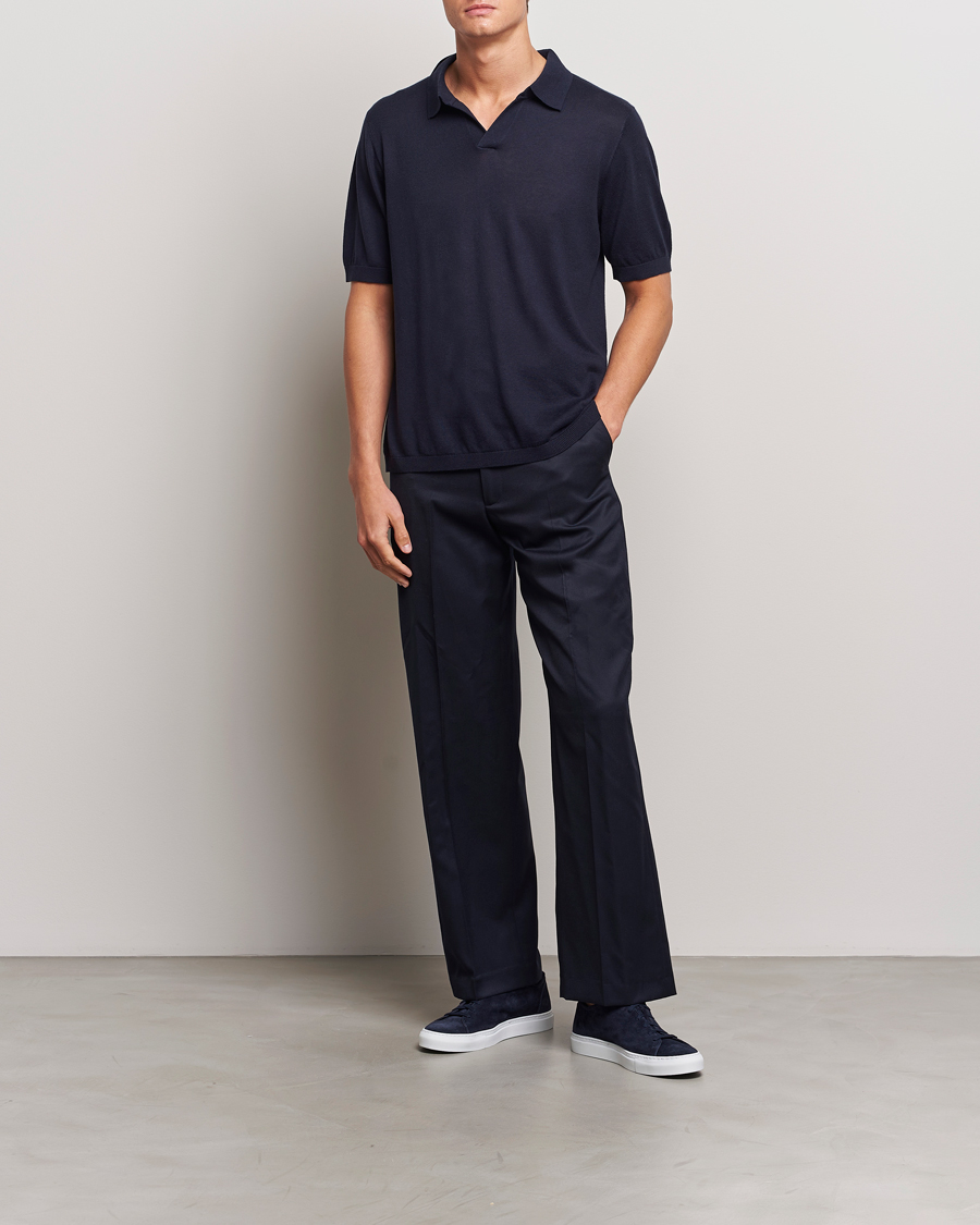 Herre | Polotrøjer | A Day's March | Ebro Cotton/Merino Open Collar Polo Navy