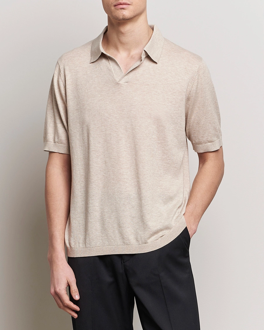 Herre | Business & Beyond | A Day's March | Ebro Cotton/Merino Open Collar Polo Sand